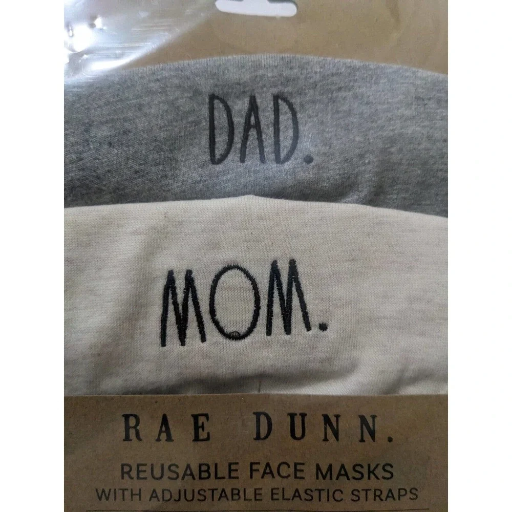 3/$20 Rae Dunn Cloth Face Mask Mom Dad Gray Beige Reusable Embroidery New